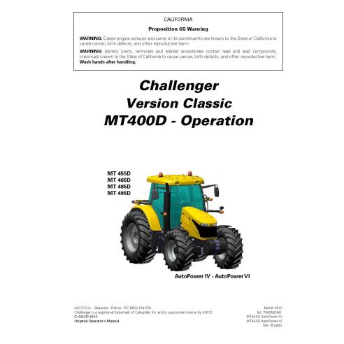 Manual do operador em pdf para tratores Challenger MT455B, MT465B, MT485B, MT495B AutoPower IV-VI - Challenger manuais - CHA-...