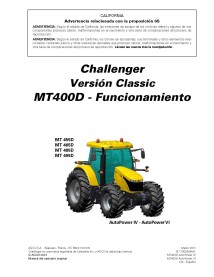 Manual do operador em pdf para tratores Challenger MT455B, MT465B, MT485B, MT495B AutoPower IV-VI - Challenger manuais
