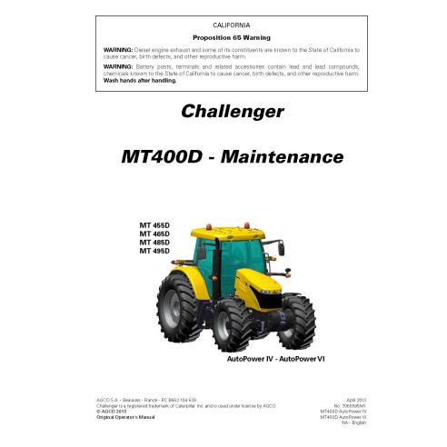 Manual de manutenção em pdf dos tratores Challenger MT455D, MT465D, MT485D, MT495D AutoPower IV-VI - Challenger manuais - CHA...