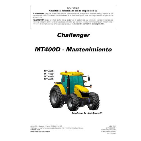 Manuel d'entretien des tracteurs Challenger MT455D, MT465D, MT485D, MT495D AutoPower IV-VI pdf ES - Challenger manuels - CHAl...