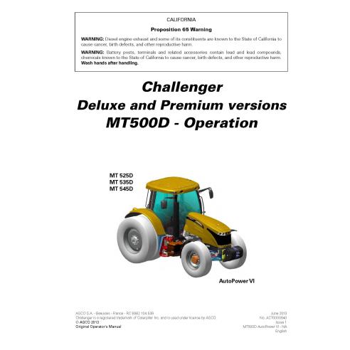 Manual do operador em pdf para tratores Challenger MT525D, MT535D, MT545D - Challenger manuais - CHAL-ACT0000840-EN