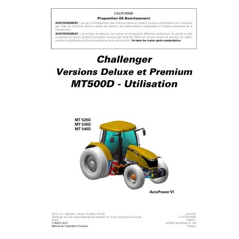 Manuel d'utilisation des tracteurs Challenger MT525D, MT535D, MT545D pdf FR - Challenger manuels - CHAL-ACT0000830-FR