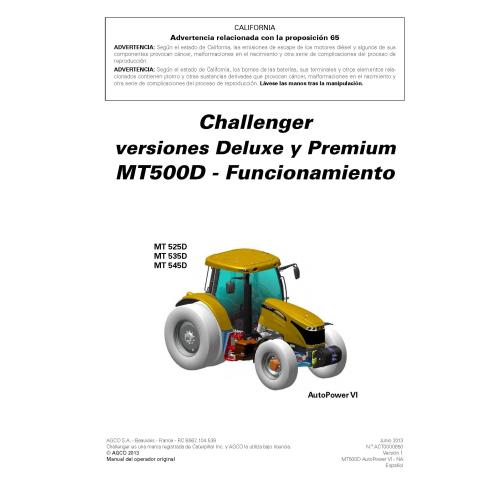Manuel d'utilisation des tracteurs Challenger MT525D, MT535D, MT545D pdf ES - Challenger manuels - CHAL-ACT0000850-ES