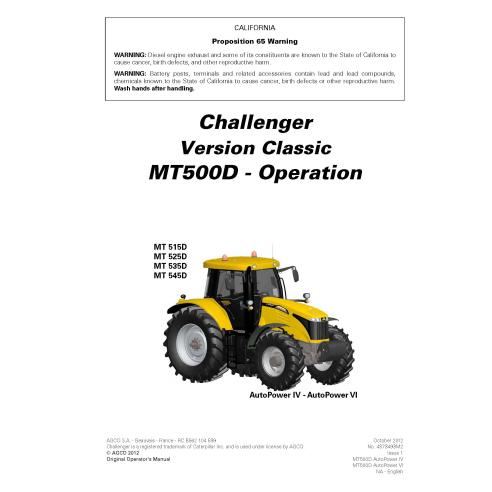 Manuel d'utilisation des tracteurs Challenger MT515D, MT525D, MT535D, MT545D pdf - Challenger manuels - CHAL-4373493M2-EN