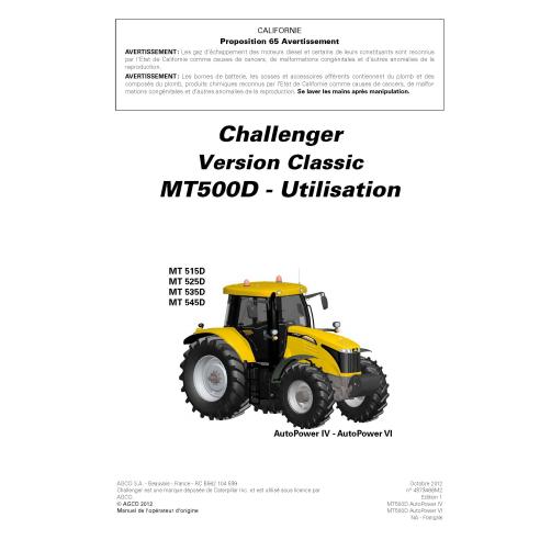 Manual do operador pdf para tratores Challenger MT515D, MT525D, MT535D, MT545D FR - Challenger manuais - CHAL-4373488M2-FR