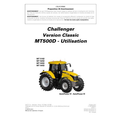 Manuel d'utilisation des tracteurs Challenger MT515D, MT525D, MT535D, MT545D pdf FR - Challenger manuels - CHAL-4373488M2-FR