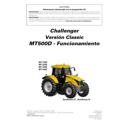 Manuel d'utilisation des tracteurs Challenger MT515D, MT525D, MT535D, MT545D pdf ES - Challenger manuels - CHAL-4373498M2-ES