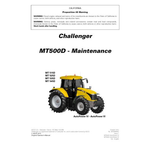 Manuel d'entretien des tracteurs Challenger MT515D, MT525D, MT535D, MT545D pdf - Challenger manuels - CHAL-4373494M2-EN