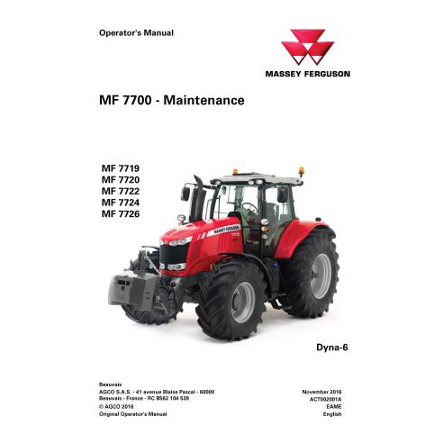 Manuel d'entretien des tracteurs Massey Ferguson 7719, 7720, 7722, 7724, 7726 Dyna-6 pdf - Massey-Ferguson manuels - MF-ACT00...