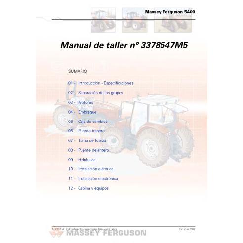 Massey Ferguson 5425 - 5480 tracteurs pdf manuel d'entretien d'atelier ES - Massey-Ferguson manuels - MF-3378547M5-ES