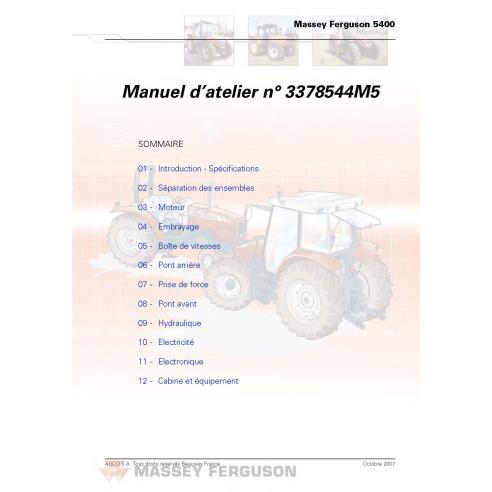 Massey Ferguson 5425 - 5480 tractores pdf manual de servicio de taller FR - Massey Ferguson manuales - MF-3378544M5-FR