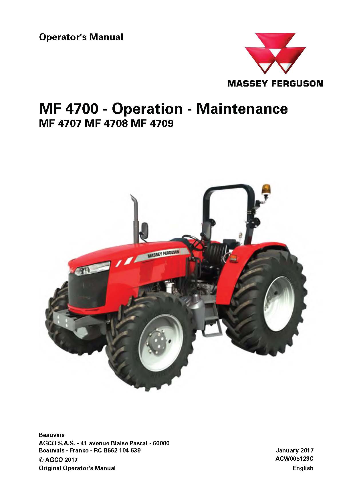 Massey Ferguson 4707, 4708, 4709 tractors pdf operator's manual
