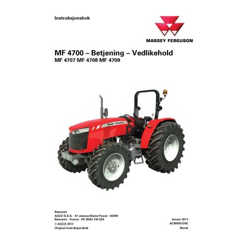 Massey Ferguson 4707, 4708, 4709 tractores pdf manual del operador NO - Massey Ferguson manuales - MF-ACW005130C-NO