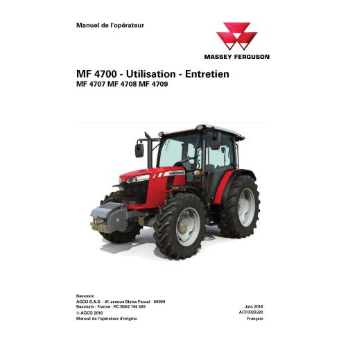 Manuel d'utilisation des tracteurs Massey Ferguson 4707, 4708, 4709 Tier 3 avec cabine pdf FR - Massey-Ferguson manuels - MF-...