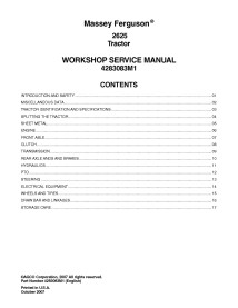 Manual de serviço de oficina em pdf do trator Massey Ferguson 2625 - Massey Ferguson manuais - MF-4283083M1-EN