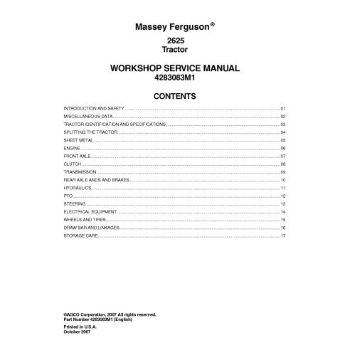 Manual de serviço de oficina em pdf do trator Massey Ferguson 2625 - Massey Ferguson manuais - MF-4283083M1-EN