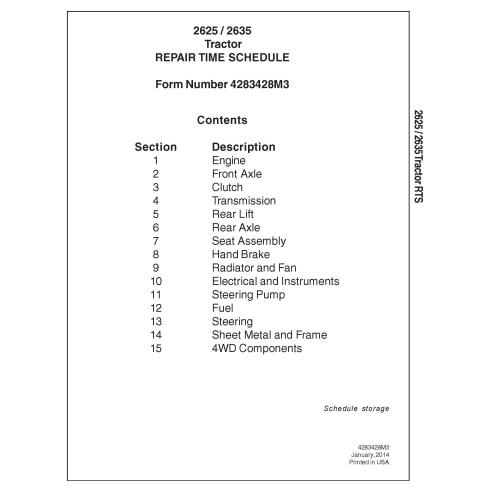 Massey Ferguson 2625, 2635 tractor pdf repair time schedule  - Massey Ferguson manuals - MF-4283428M3-EN