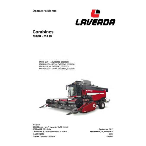 Laverda M400, M410 combine pdf operator's manual  - Laverda manuals - LAV-327297018-EN