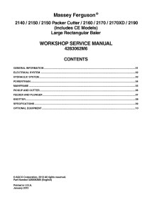 Manual de serviço de oficina em pdf da enfardadeira Massey Ferguson 2140, 2150, 2160, 2170, 2190 CE - Massey Ferguson manuais...