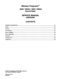 Massey Ferguson 2946, 2946A, 2956, 2956A baler pdf service manual  - Massey Ferguson manuals - MF-4283522M1-EN