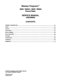 Manuel d'entretien pdf de la presse à balles Massey Ferguson 2846, 2846A, 2856, 2856A - Massey Ferguson manuels