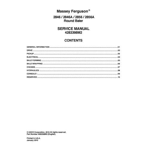 Manuel d'entretien pdf de la presse à balles Massey Ferguson 2846, 2846A, 2856, 2856A - Massey-Ferguson manuels - MF-4283398M...
