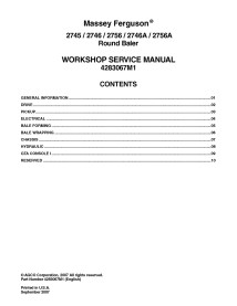 Manual de serviço em pdf da enfardadeira Massey Ferguson 2745, 2746, 2756, 2746A, 2756A - Massey Ferguson manuais - MF-428306...