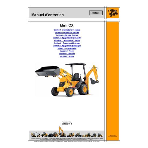 Manual de serviço em pdf da retroescavadeira JCB Mini CX FR - JCB manuais - JCB-9803-9341-8-FR
