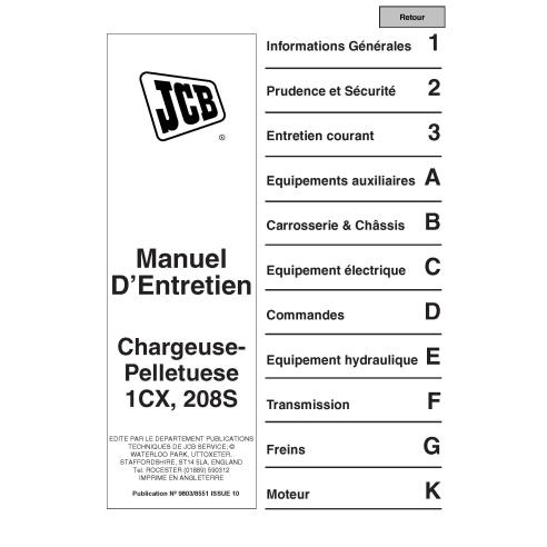 Manual de serviço em pdf da retroescavadeira JCB 1CX, 208S FR - JCB manuais - JCB-9803-8551-FR