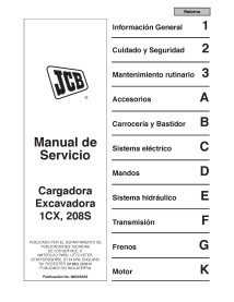 JCB 1CX, 208S retroescavadeira manual de serviço em pdf ES - JCB manuais