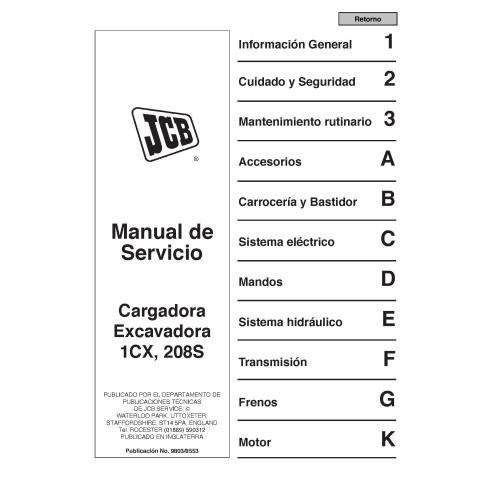 Manuel d'entretien pdf de la chargeuse-pelleteuse JCB 1CX, 208S ES - JCB manuels - JCB-9803-8553-ES