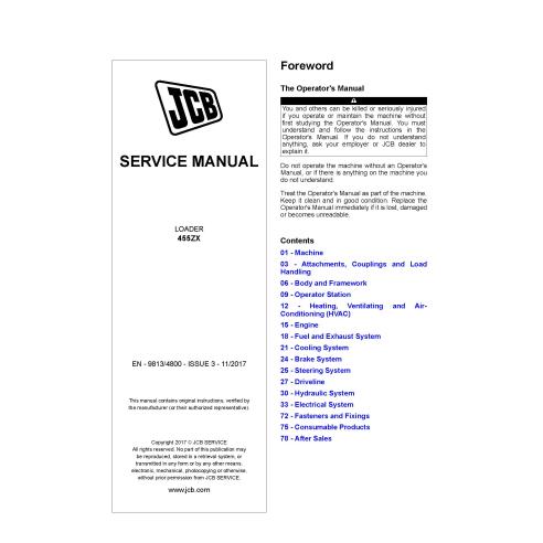 Manuel d'entretien pdf du chargeur JCB 455ZX - JCB manuels - JCB-9813-4800