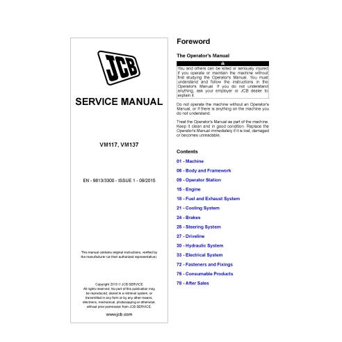 Manual de serviço em pdf do compactador JCB VM117, VM137 - JCB manuais - JCB-9813-3300