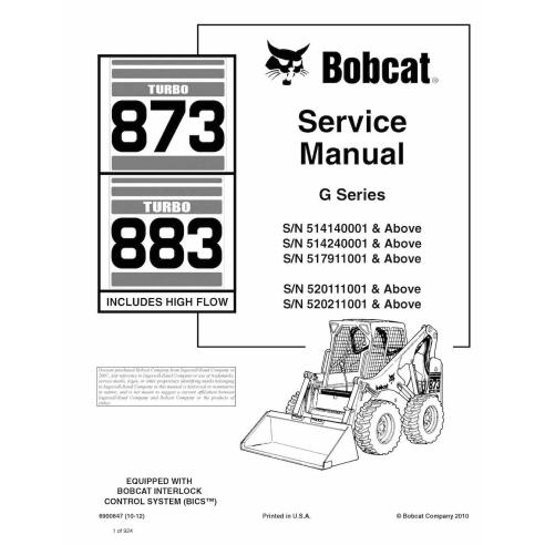 Bobcat 873, 883 skid steer loader pdf service manual  - BobCat manuals - BOBCAT-873_883-6900847-sm