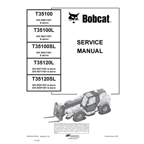 Bobcat T35100, T35100L, T35100SL, T35120L, T35120SL manipulador telescópico pdf manual de servicio - Gato montés manuales - B...