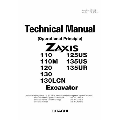 Hitachi 110, 125US, 110M, 135US, 120, 135UR, 130, 130LCN manual técnico do princípio operacional da escavadeira - Hitachi man...