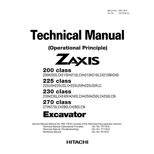 Hitachi 200, 210, 225, 225S, 230, 240, 250, 270 manual técnico do princípio operacional da escavadeira em pdf - Hitachi manua...