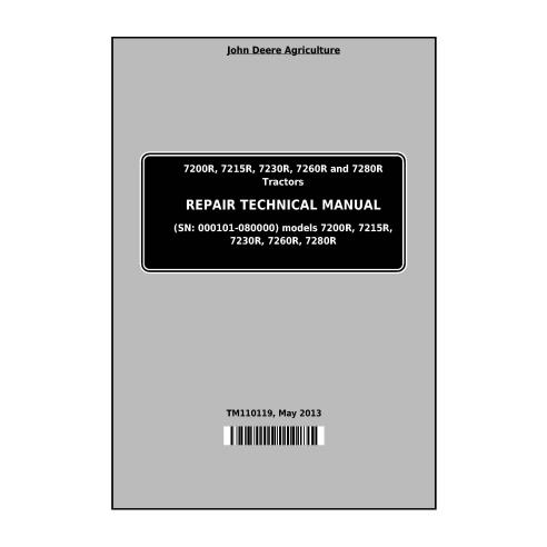 Manual técnico de reparo do trator John Deere 7200R, 7215R, 7230R, 7260R e 7280R pdf - John Deere manuais - JD-TM110119