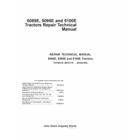 John Deere 5085E, 5095E, 5100E tracteur manuel technique de réparation pdf - John Deere manuels - JD-TM128319