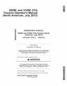 John Deere 5085E, 5100E (IT4) tractor pdf operator's manual  - John Deere manuals - JD-OMSJ20091