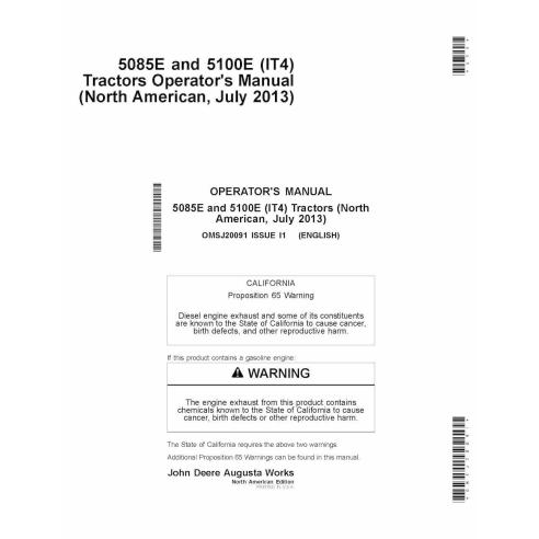 John Deere 5085E, 5100E (IT4) manuel d'utilisation du tracteur pdf - John Deere manuels - JD-OMSJ20091