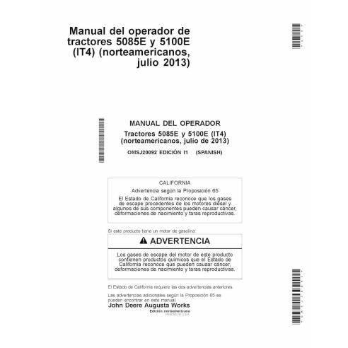 John Deere 5085E, 5100E (IT4) tractor pdf manual del operador ES - John Deere manuales - JD-OMSJ20092