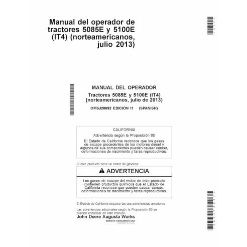 Manual do operador do trator John Deere 5085E, 5100E (IT4) pdf ES - John Deere manuais - JD-OMSJ20092