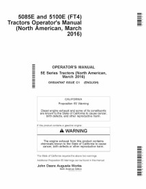 John Deere 5085E, 5100E (FT4) tractor pdf manual del operador - John Deere manuales - JD-OMSU47647