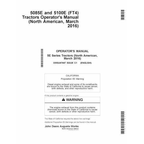 Manual do operador do trator John Deere 5085E, 5100E (FT4) pdf - John Deere manuais - JD-OMSU47647