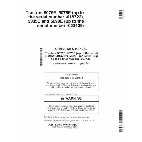 JD-OMSU55555 Manual do operador do trator John Deere 5075E, 5078E, 5085E, 5090E (OMSU55555)