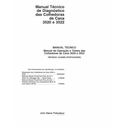 TM100554-PT Manual técnico de operación y prueba de la cosechadora de caña de azúcar John Deere 3520, 3522 PT (TM100554)