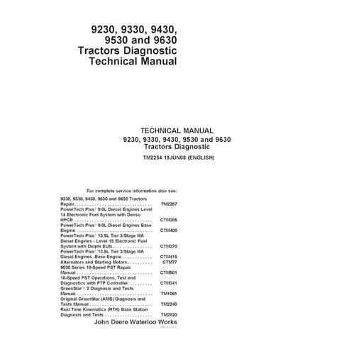 TM2254 John Deere 9230, 9330, 9430, 9530, 9630 tractor diagnostic technical manual (TM2254)