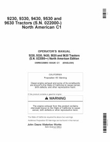 John Deere 9230, 9330, 9430, 9530, 9630 tractor pdf manual del operador - John Deere manuales - JD-OMRE325893