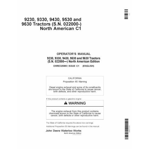 Manual do operador John Deere 9230, 9330, 9430, 9530, 9630 trator pdf - John Deere manuais - JD-OMRE325893